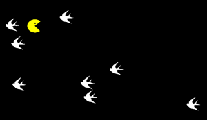 Un prototipo di gioco mobile in Unity con uccelli che attraversano lo schermo